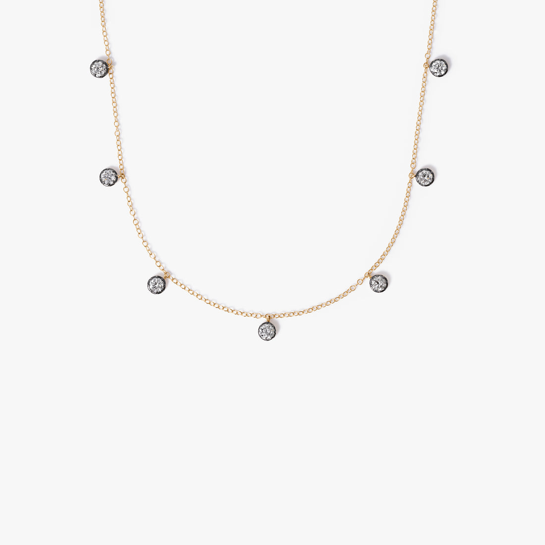 Round Diamond Black Rhodium Station Necklace