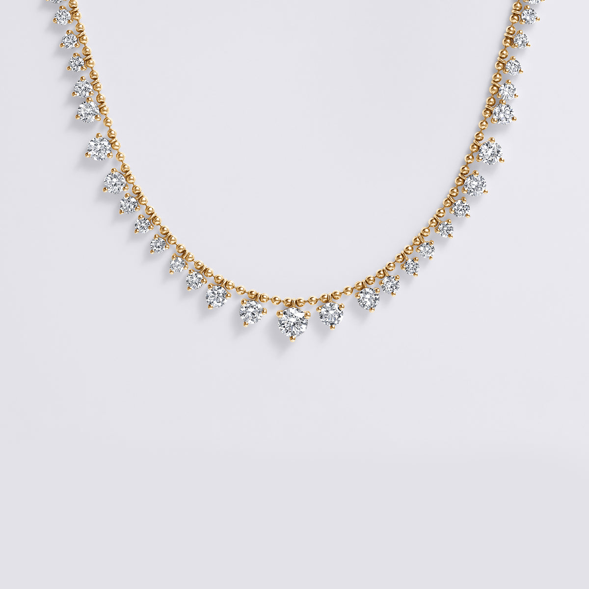 Graduating Round Diamond Dangle Necklace, Yellow Gold
