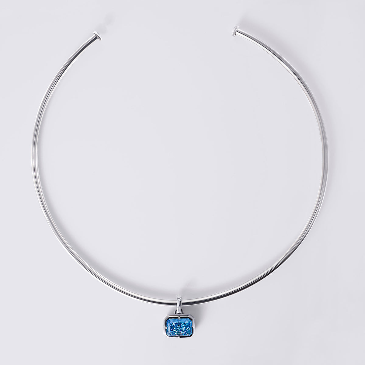 Collar Necklace with East/West Blue Radiant Charm in Black Rhodium (5.20CTW), White Gold