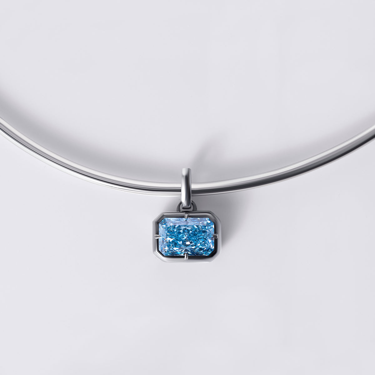 Collar Necklace with East/West Blue Radiant Charm in Black Rhodium (5.20CTW), White Gold