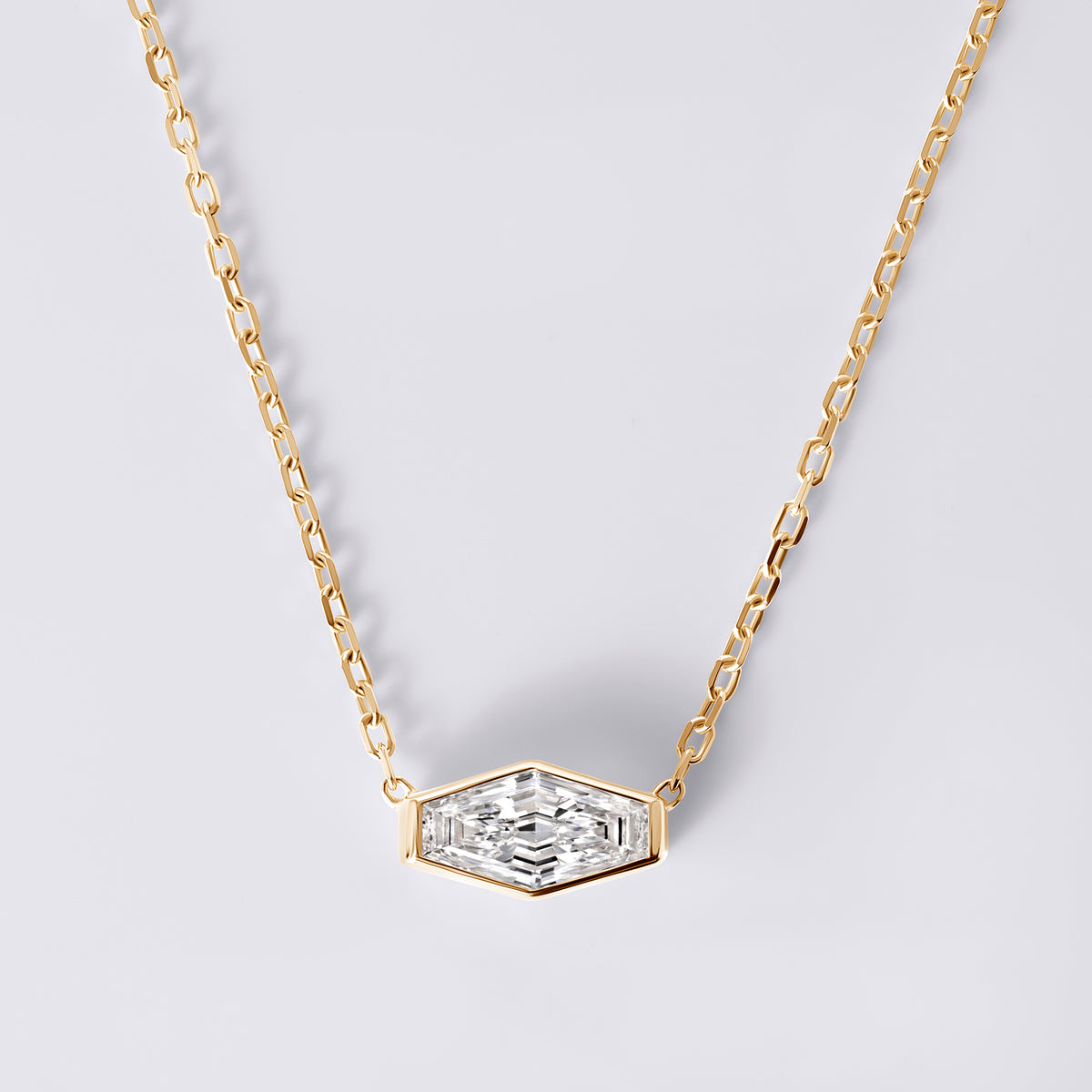 Bezel Set East/West Step-Cut Lozenge Pendant (5.18CTW), Yellow Gold