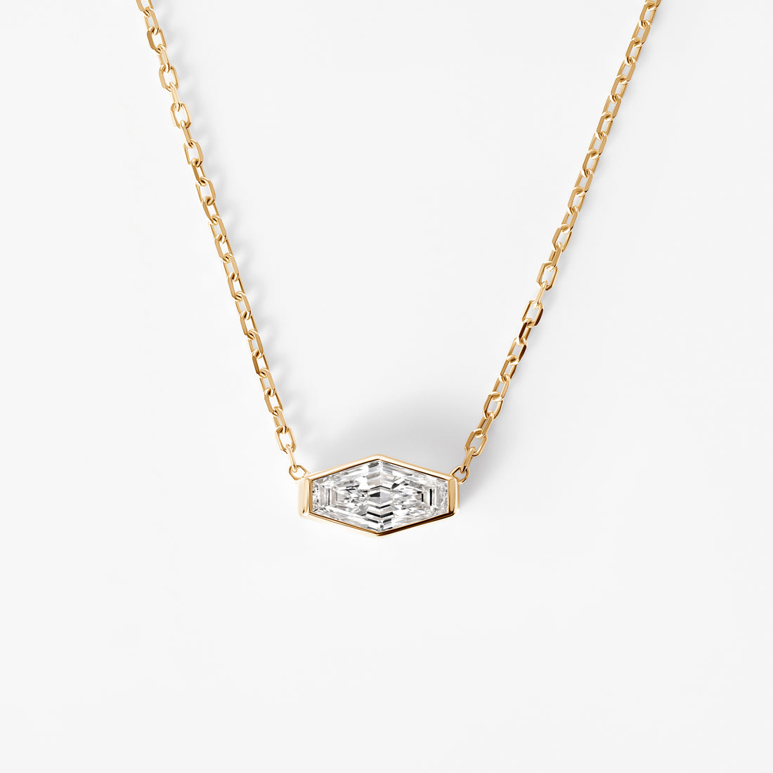Lozenge Step Cut Diamond Bezel Set Pendant Necklace