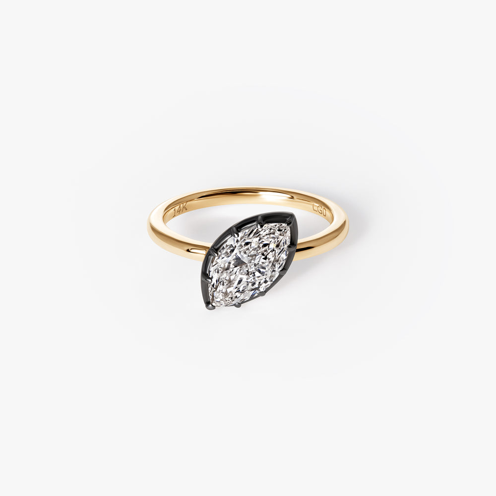 Marquise Diamond Black Rhodium Angled Pinky Ring