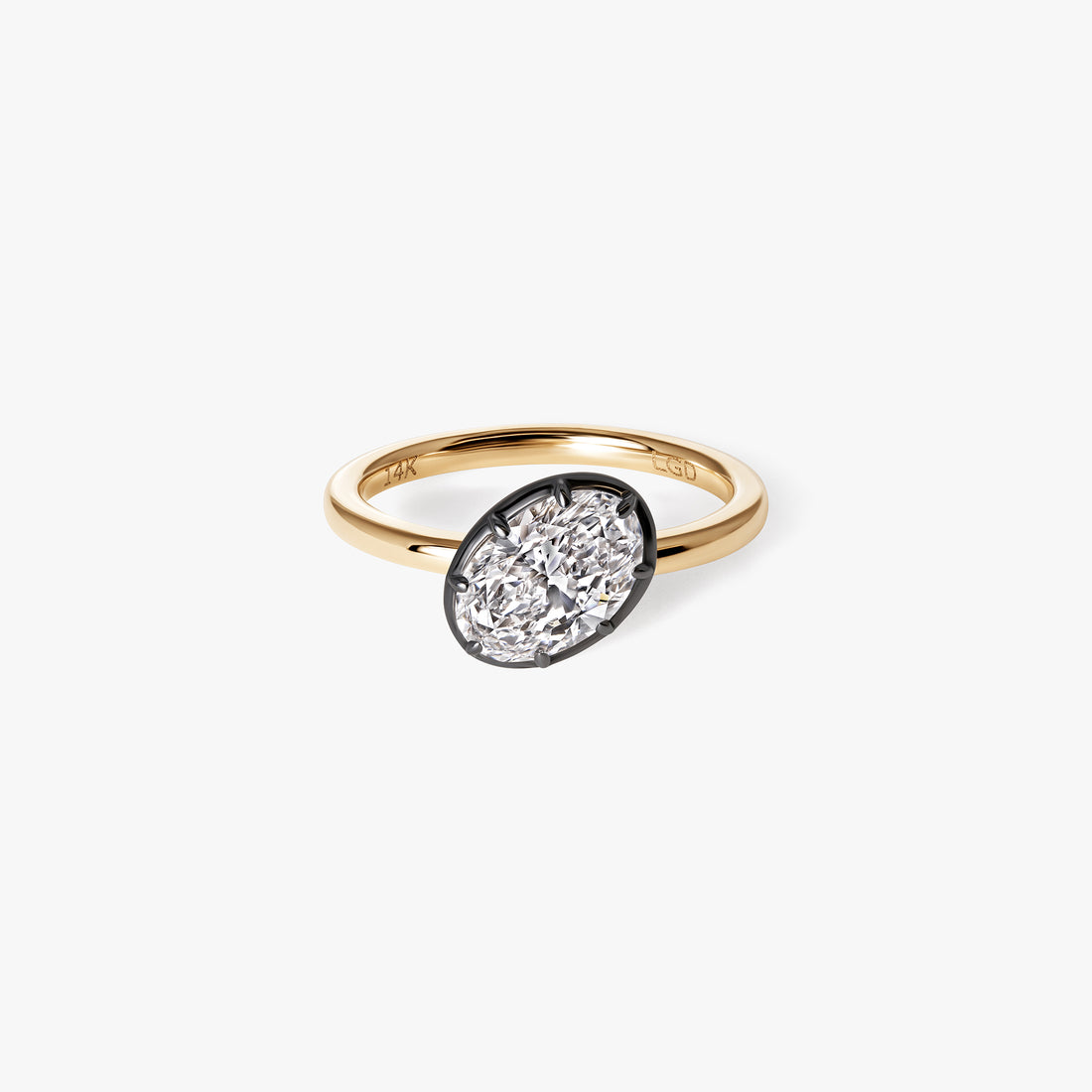 Oval Diamond Black Rhodium Angled Pinky Ring