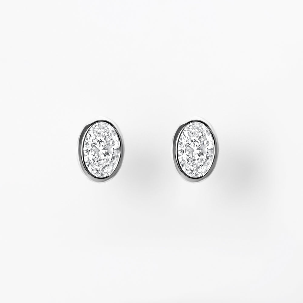 Oval Diamond Bezel Stud Earrings