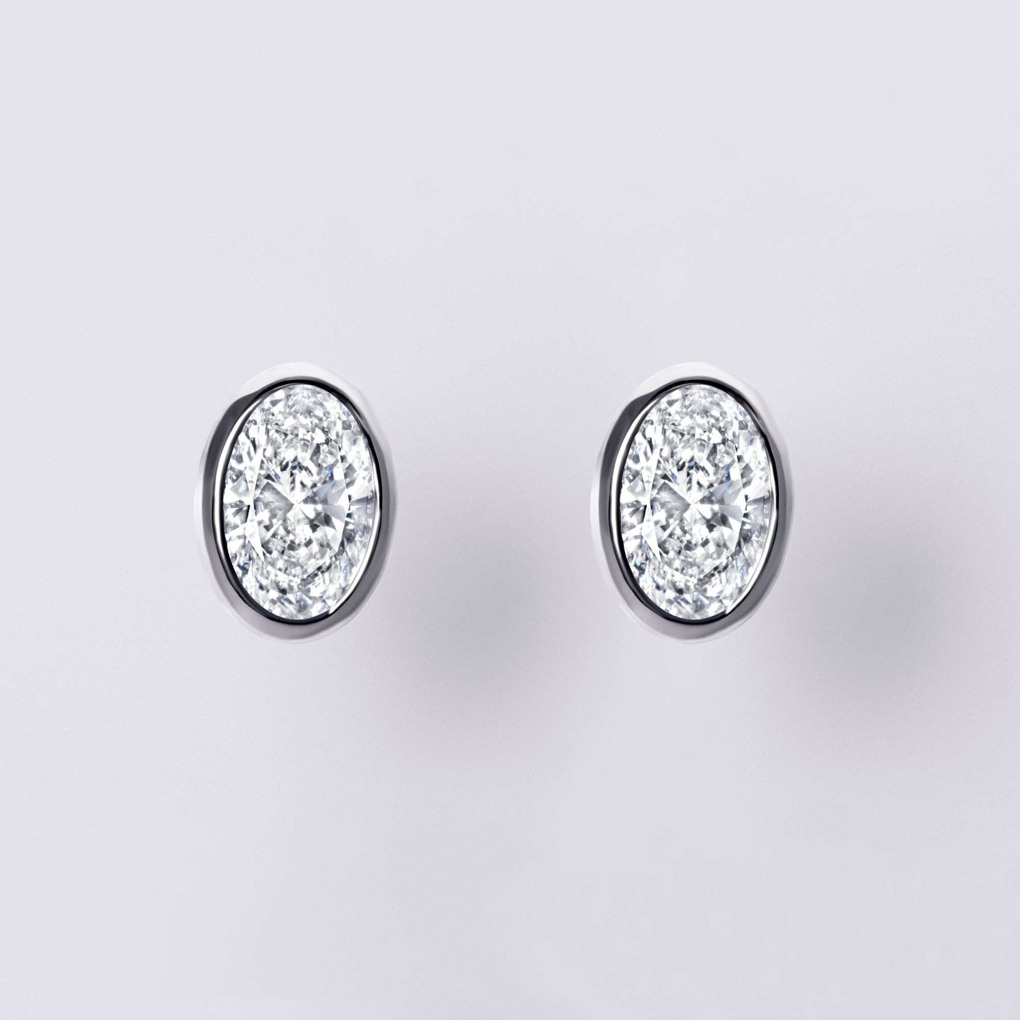 Bezel Set Oval Lab Diamond Stud Earrings, Sterling Silver
