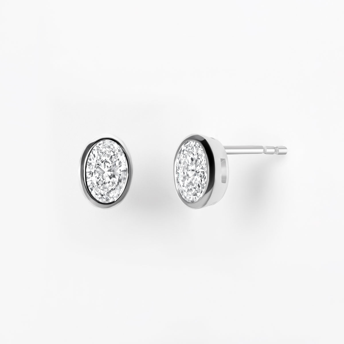 Bezel Set Oval Diamond Stud Earrings