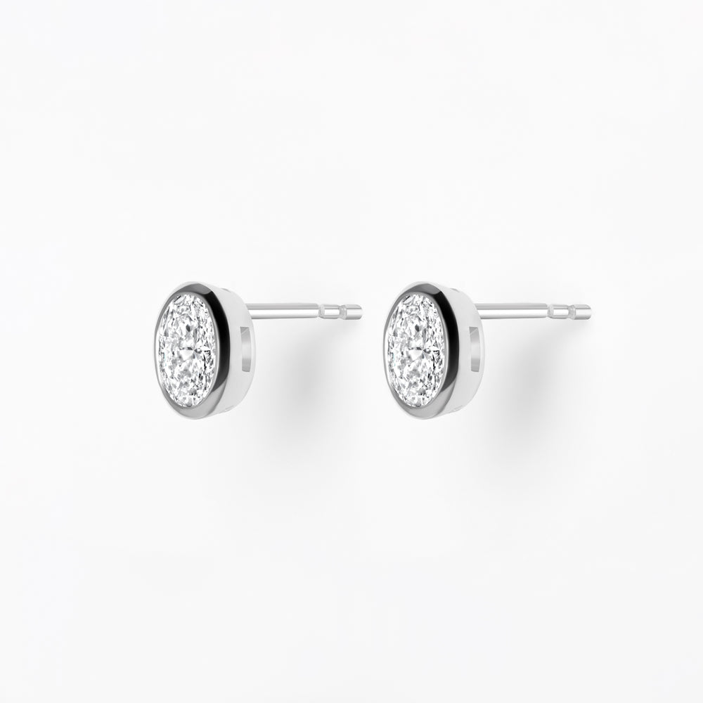 Oval Diamond Bezel Stud Earrings
