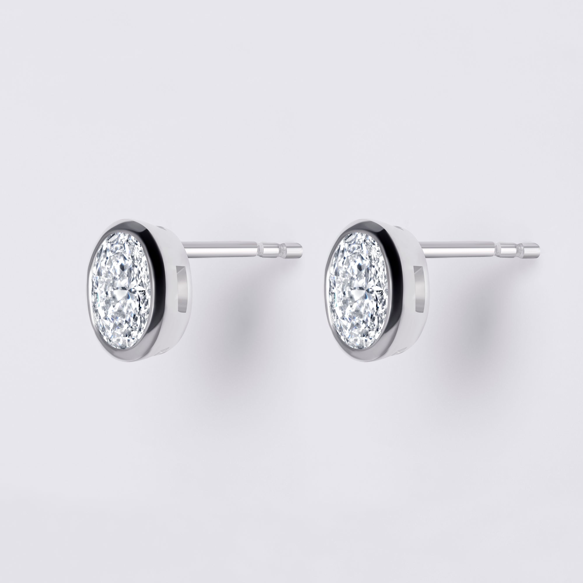 Bezel Set Oval Lab Diamond Stud Earrings, Sterling Silver