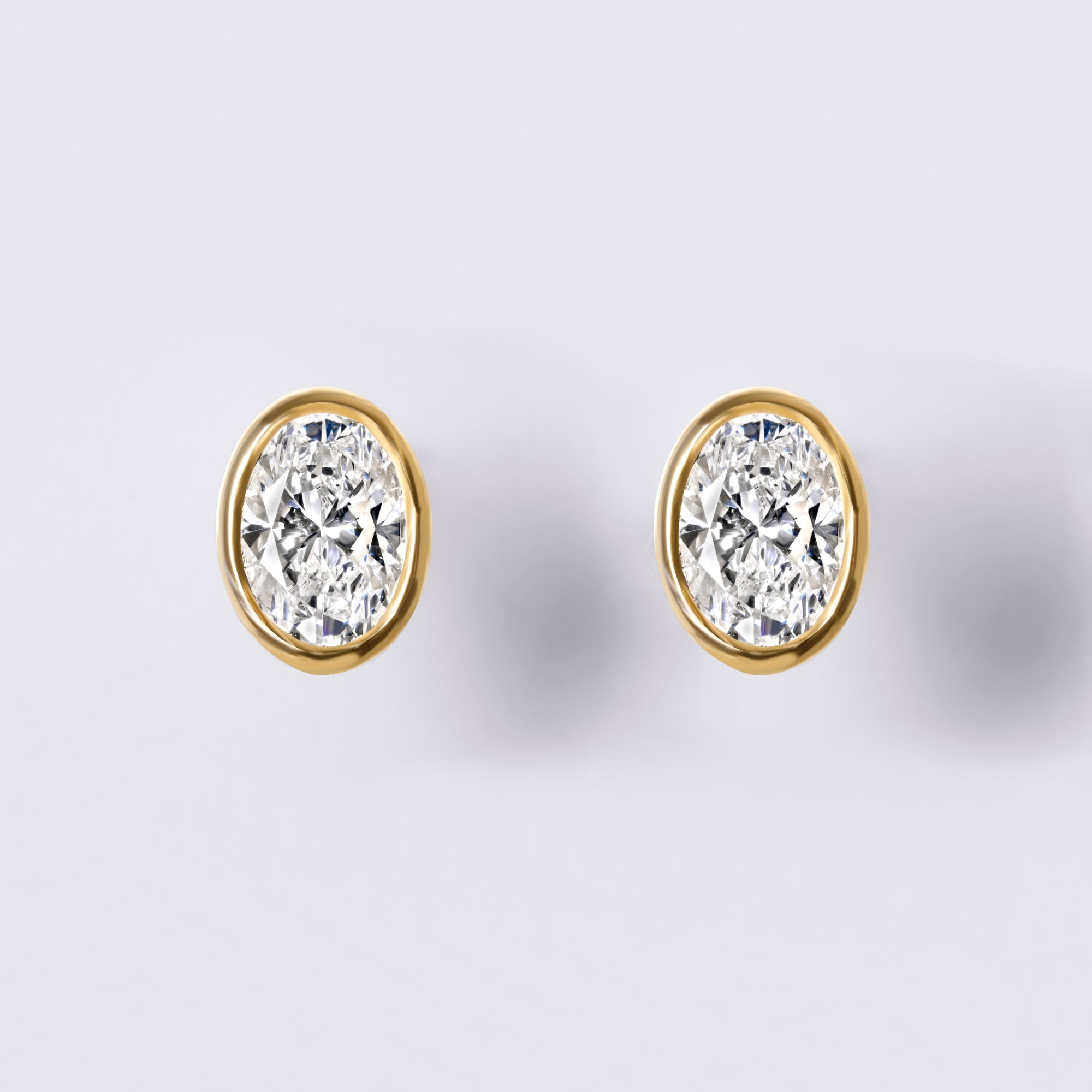 Bezel Set Oval Lab Diamond Stud Earrings, Yellow Gold Vermeil