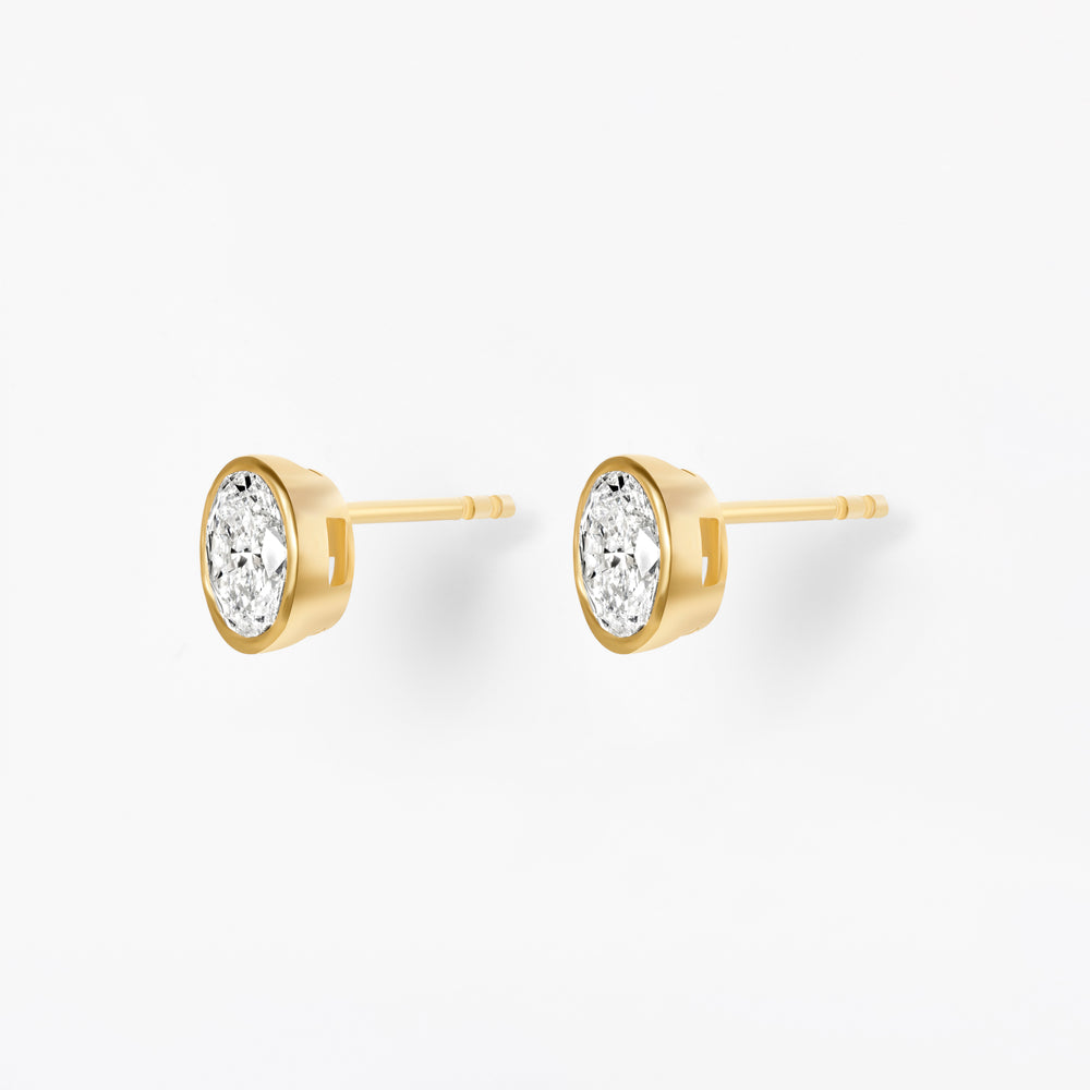 Oval Diamond Bezel Stud Earrings