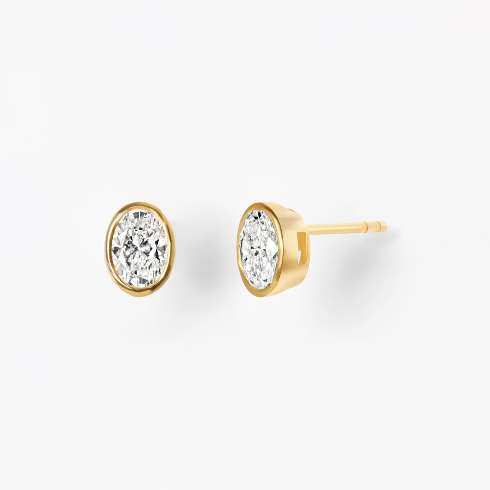 Oval Diamond Bezel Stud Earrings