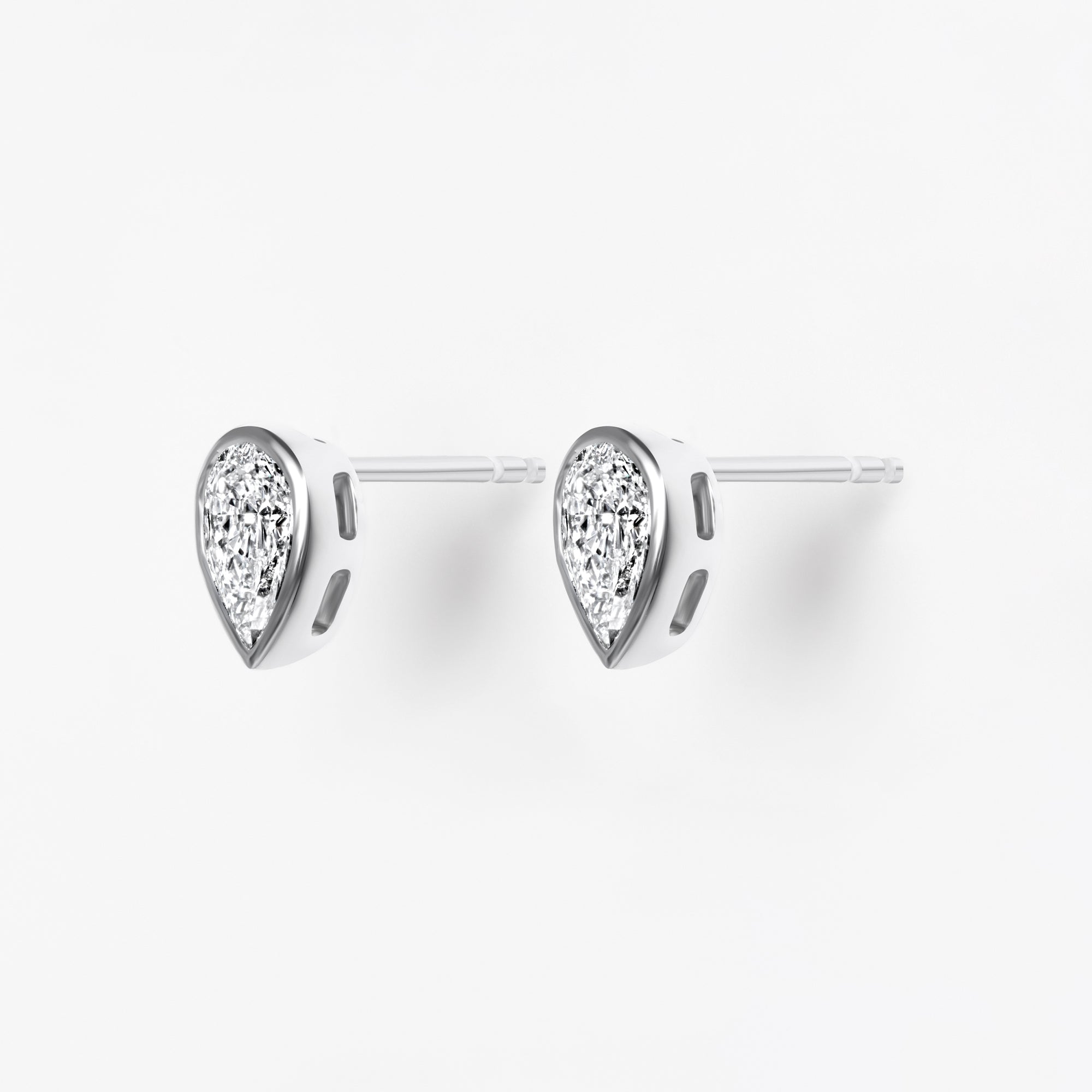 Bezel Set Pear Diamond Stud Earrings