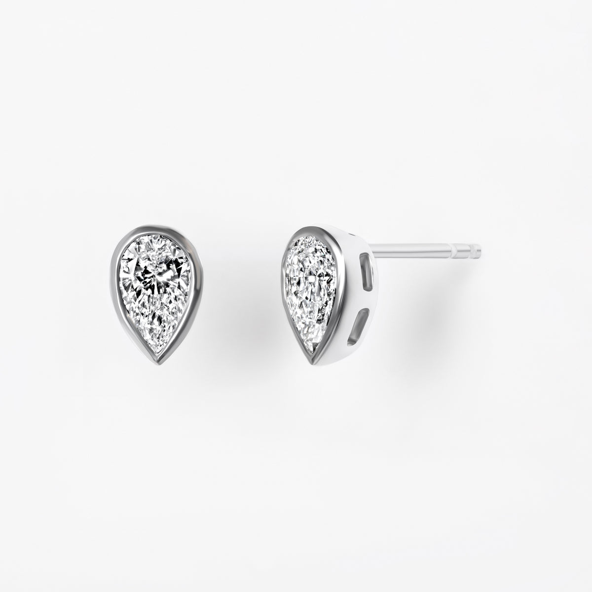 Bezel Set Pear Diamond Stud Earrings