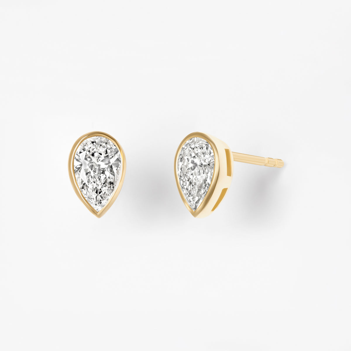 Bezel Set Pear Diamond Stud Earrings
