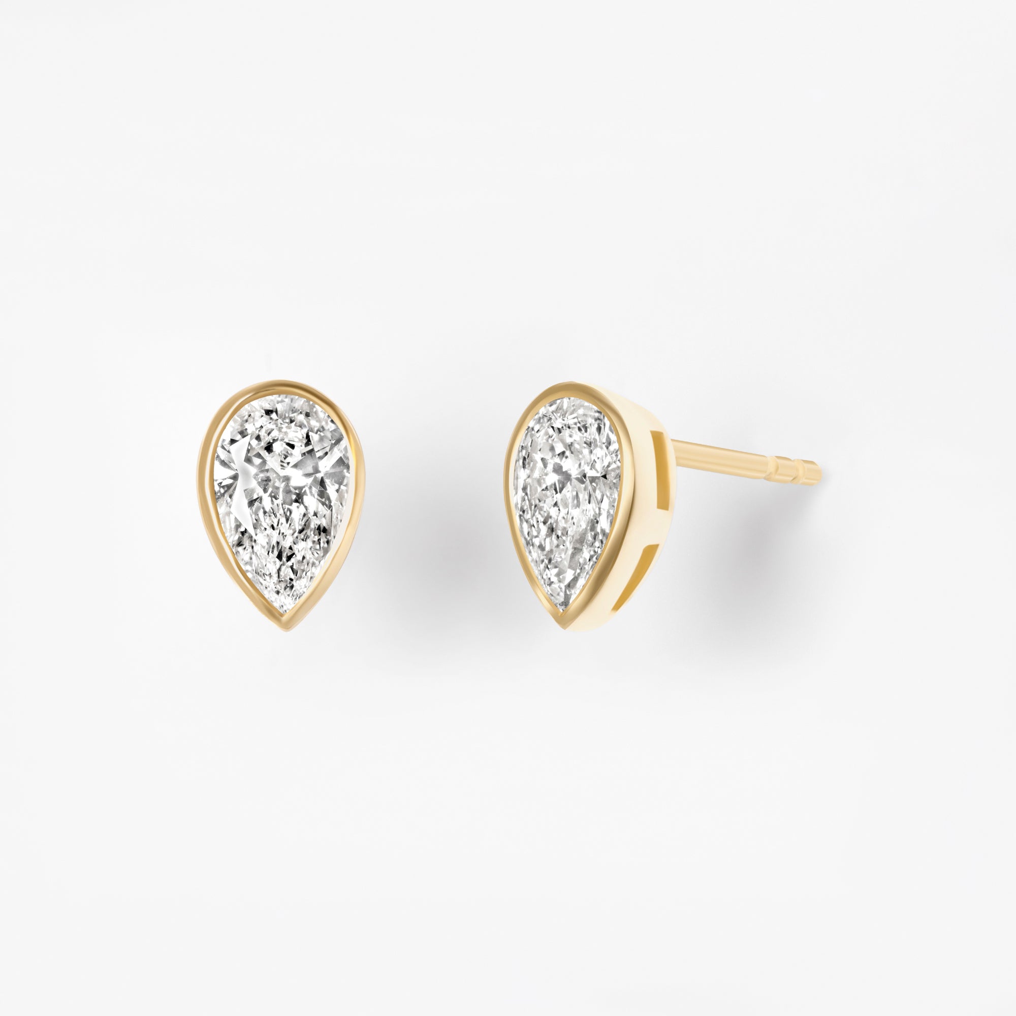 Bezel Set Pear Diamond Stud Earrings