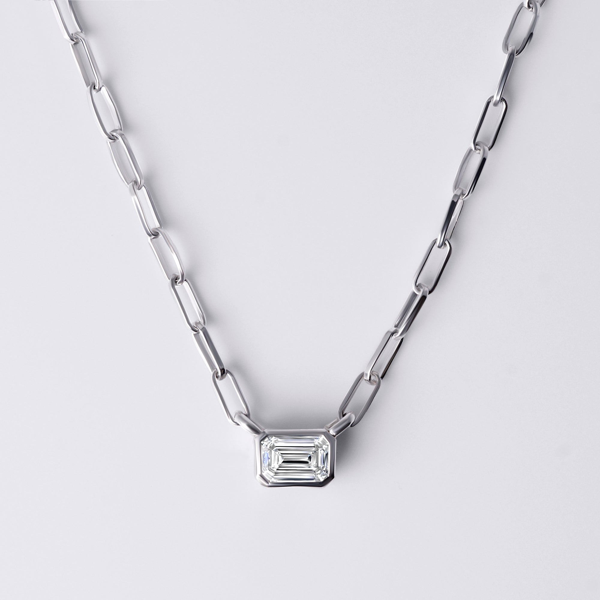Bezel Set Emerald Lab Diamond Necklace, Sterling Silver