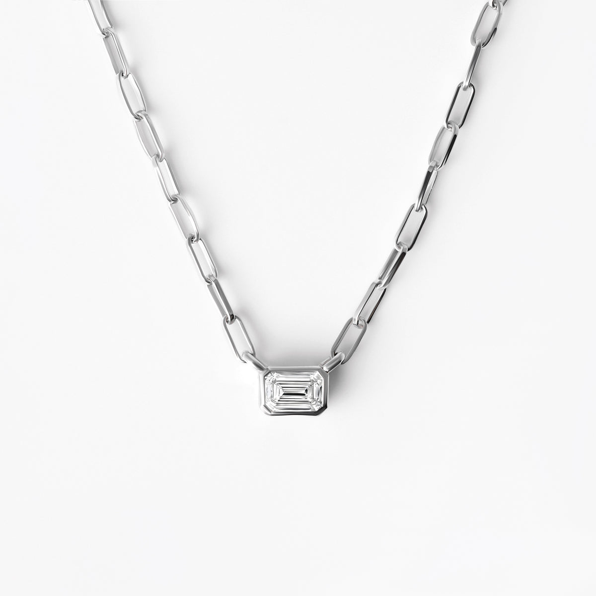 Bezel Set Emerald Cut Diamond Necklace