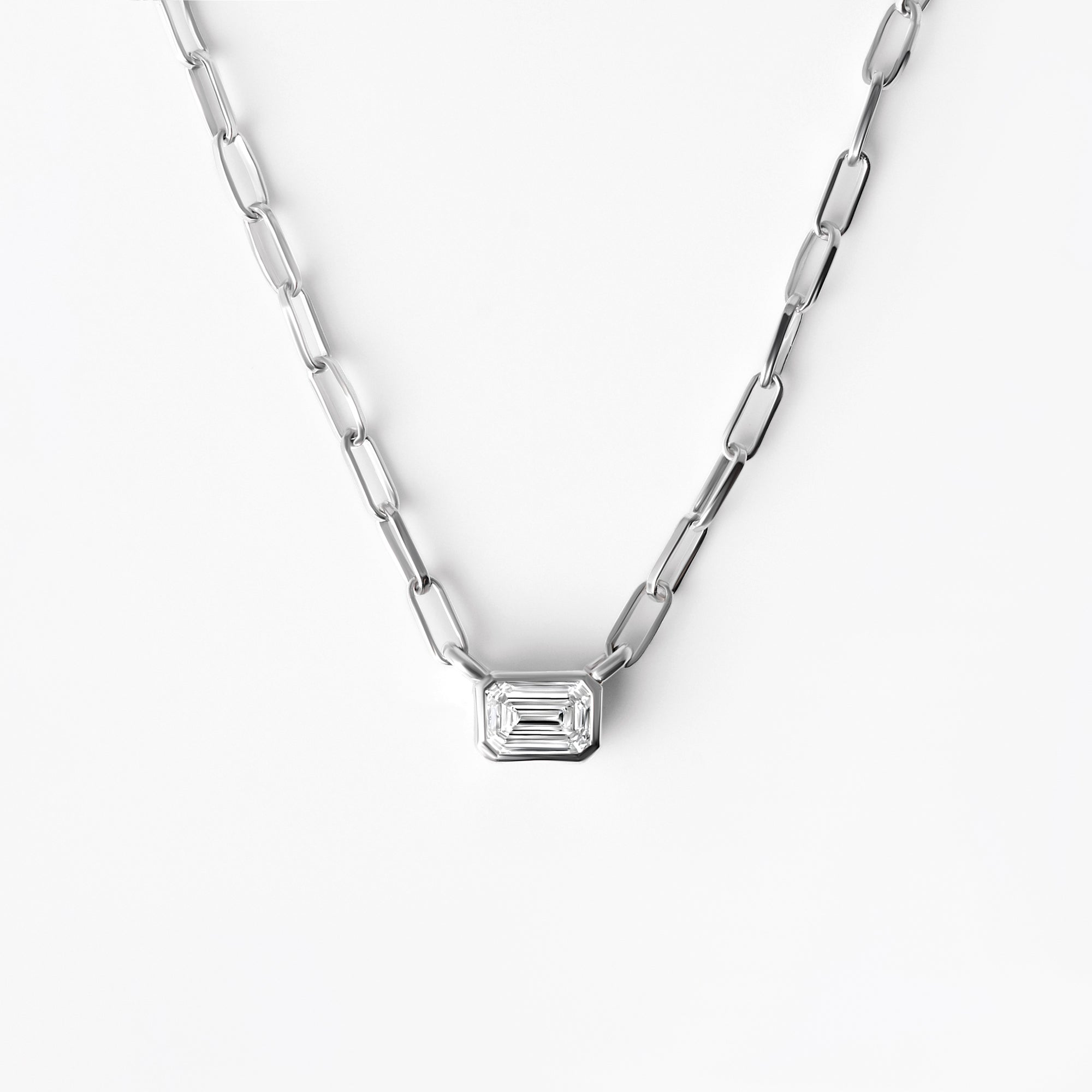 Bezel Set Emerald Cut Diamond Necklace