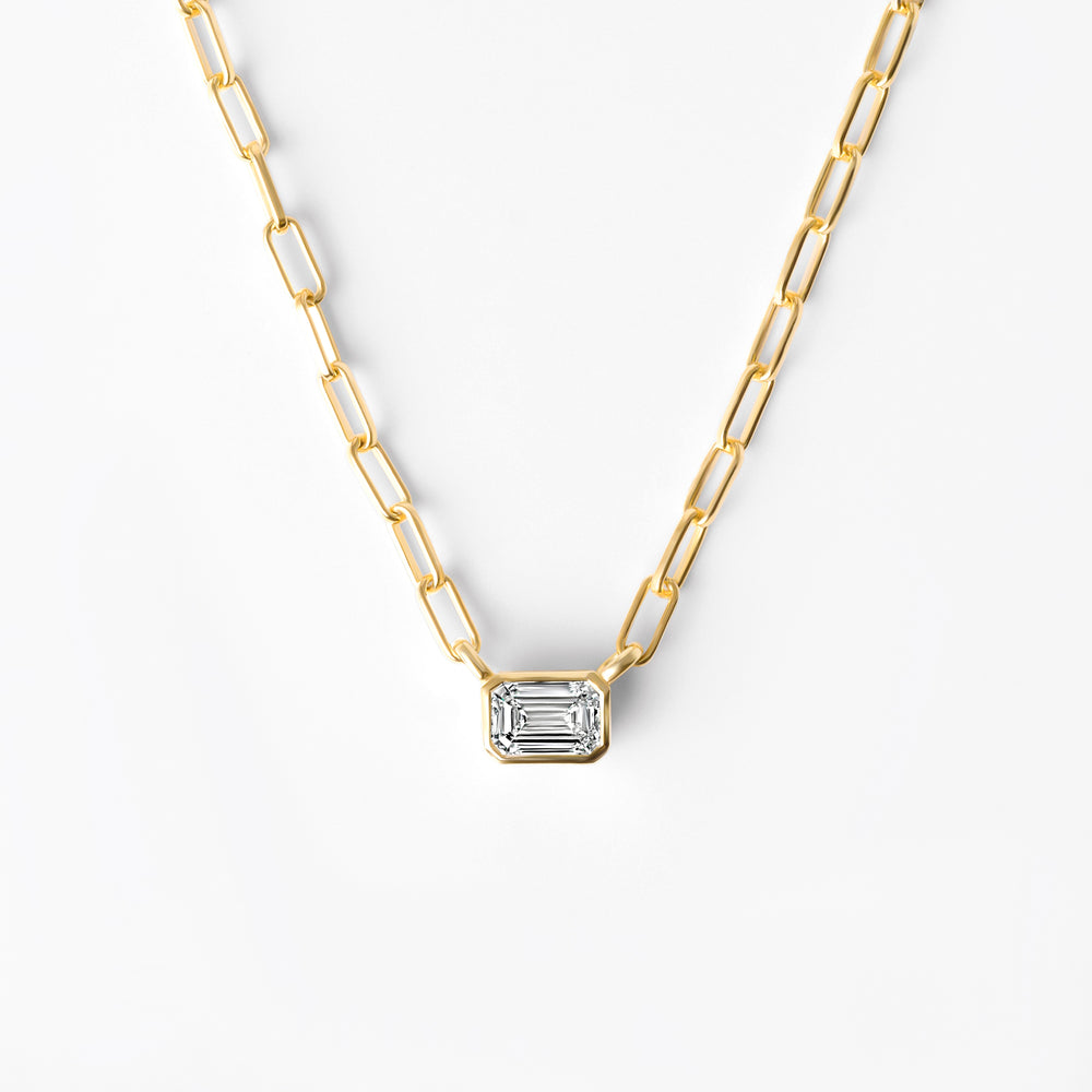 Emerald Diamond Bezel Paperclip Necklace