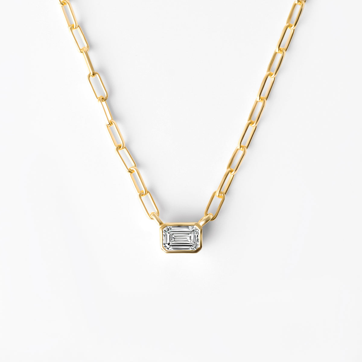 Bezel Set Emerald Cut Diamond Necklace