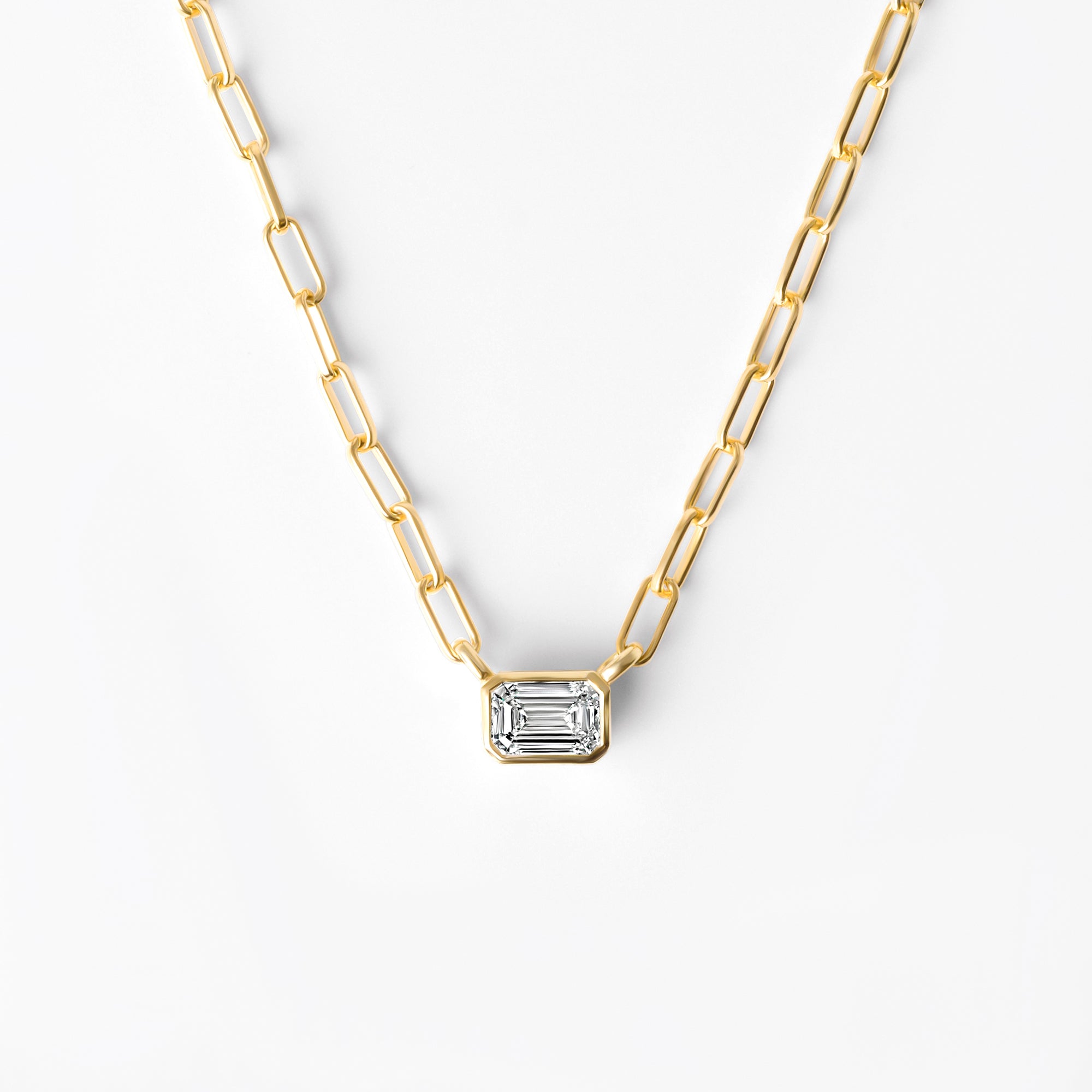 Bezel Set Emerald Cut Diamond Necklace