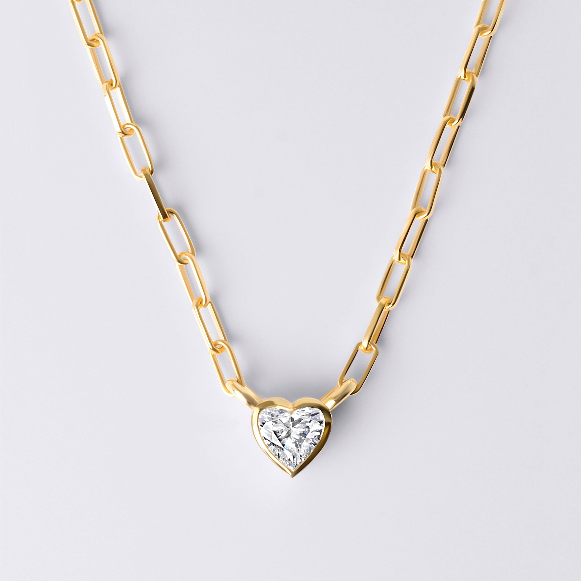 Bezel Set Heart Lab Diamond Necklace, Yellow Gold Vermeil