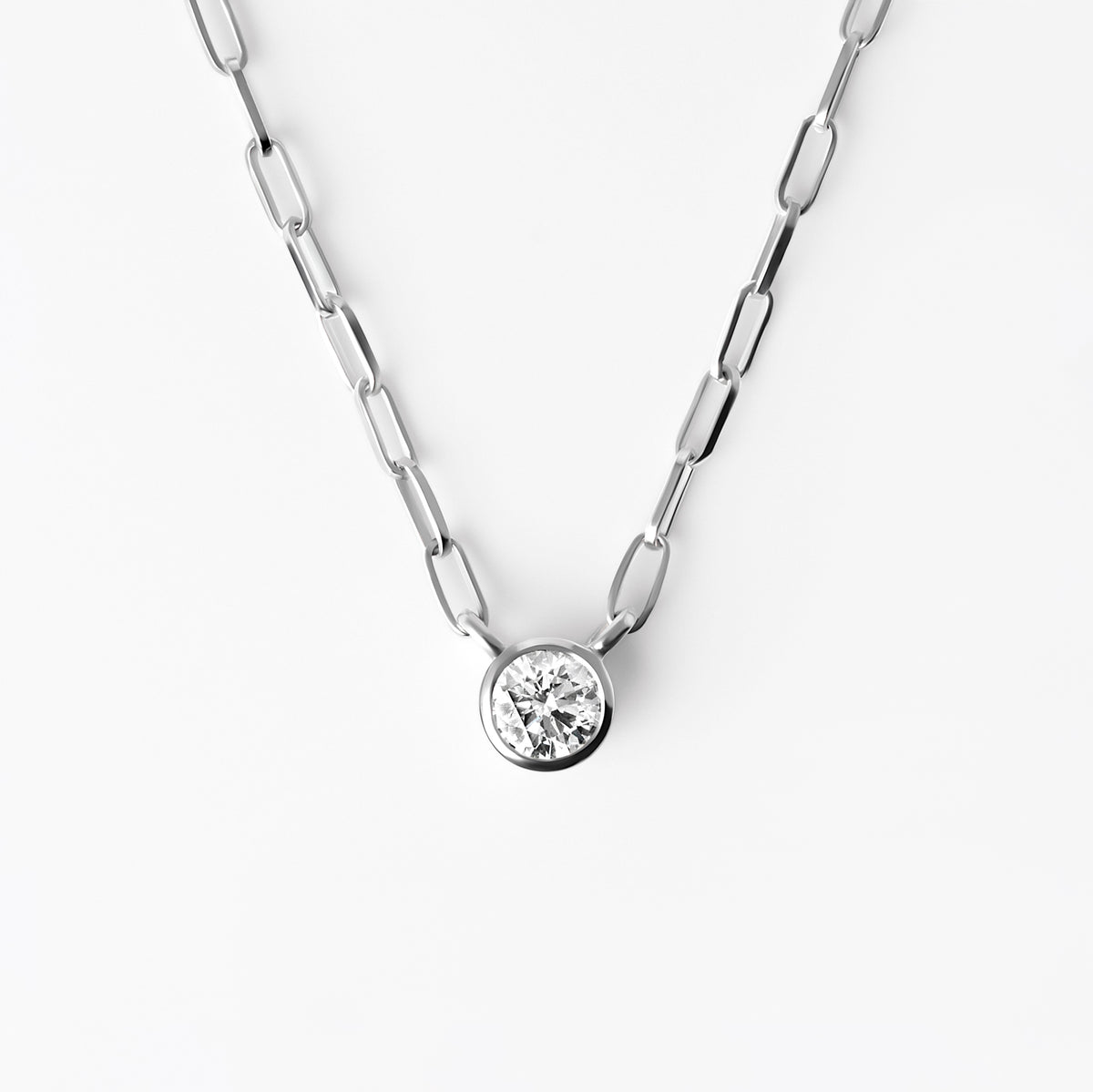 Bezel Set Round Diamond Paperclip Necklace