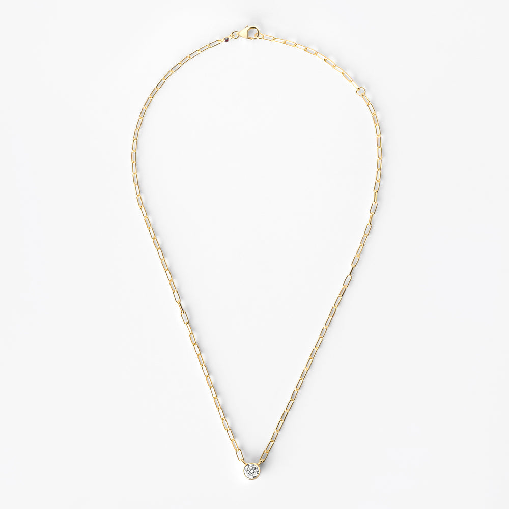 Round Diamond Bezel Paperclip Necklace