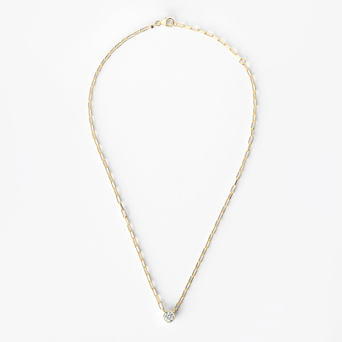 Bezel Set Round Diamond Paperclip Necklace