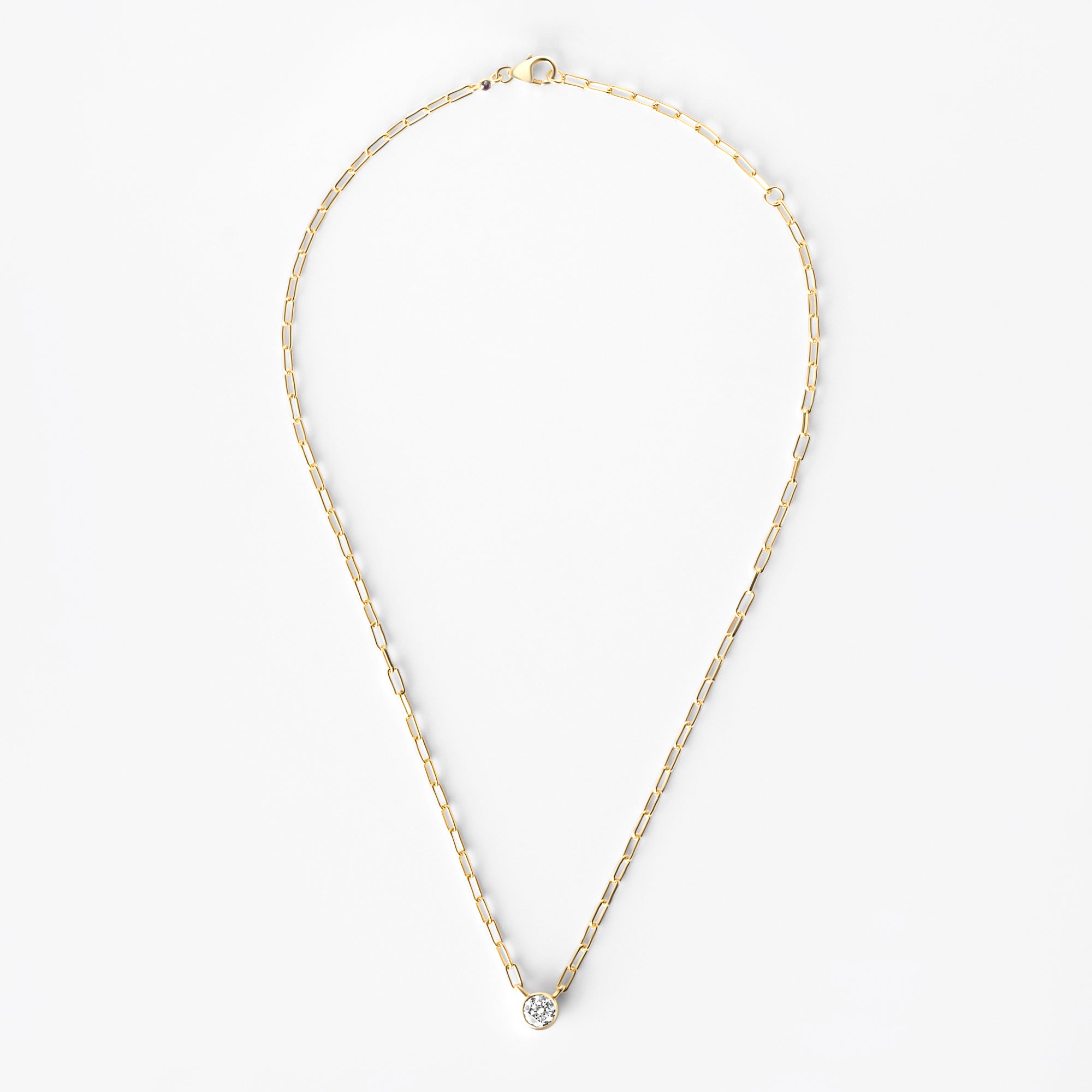 Bezel Set Round Diamond Paperclip Necklace