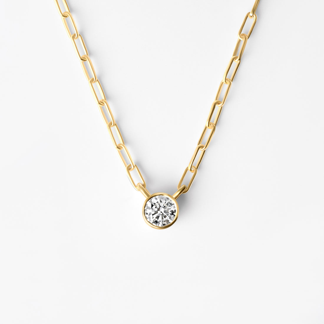 Round Diamond Bezel Paperclip Necklace