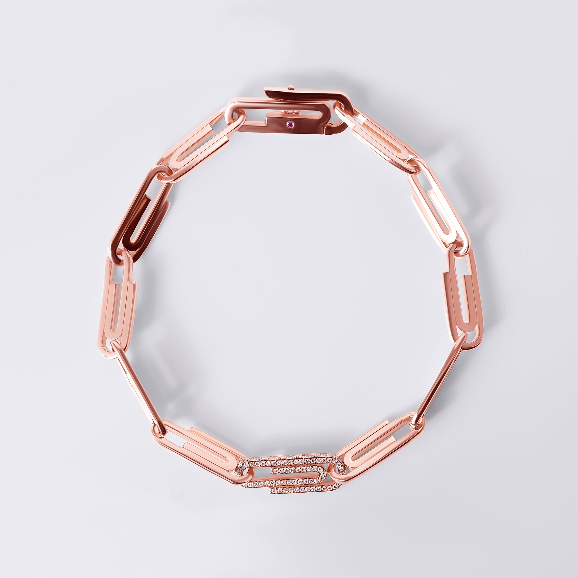 Paperclip Bracelet with Single Pave Link, Rose Gold