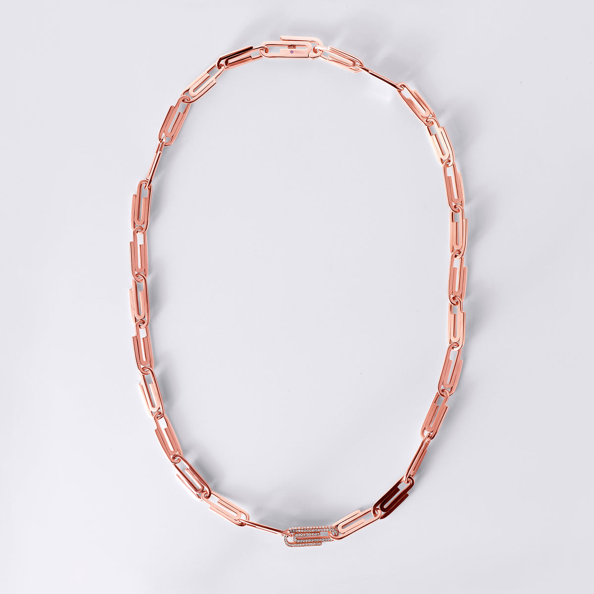 Paperclip Necklace with Single Pave Link, Rose Gold