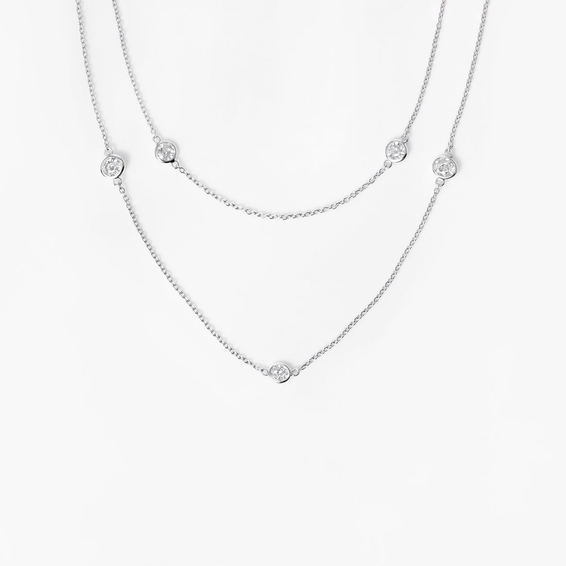 Round Soleil Cut Diamond Long Station Necklace