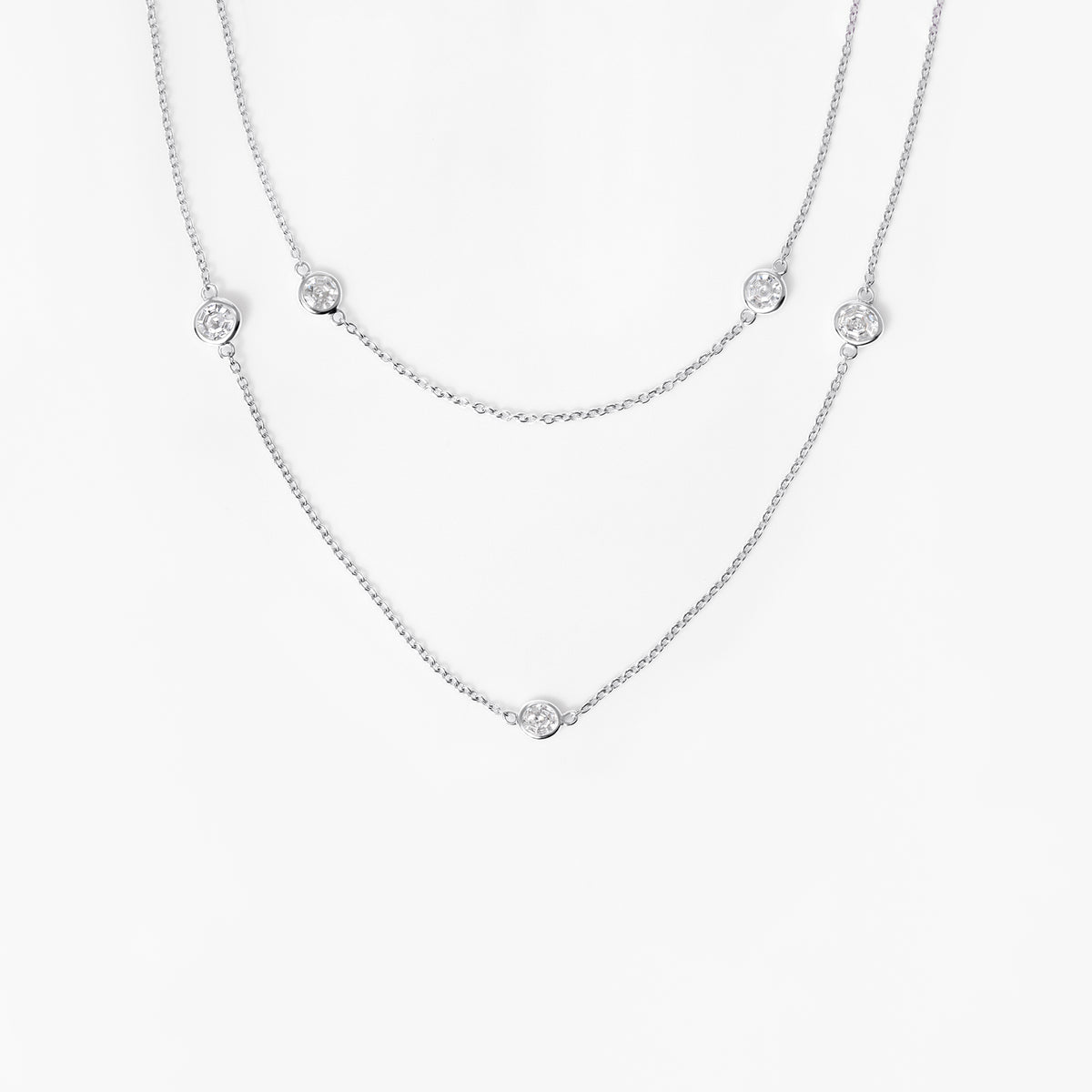 Round Soleil Cut Diamond Long Station Bezel Set Necklace