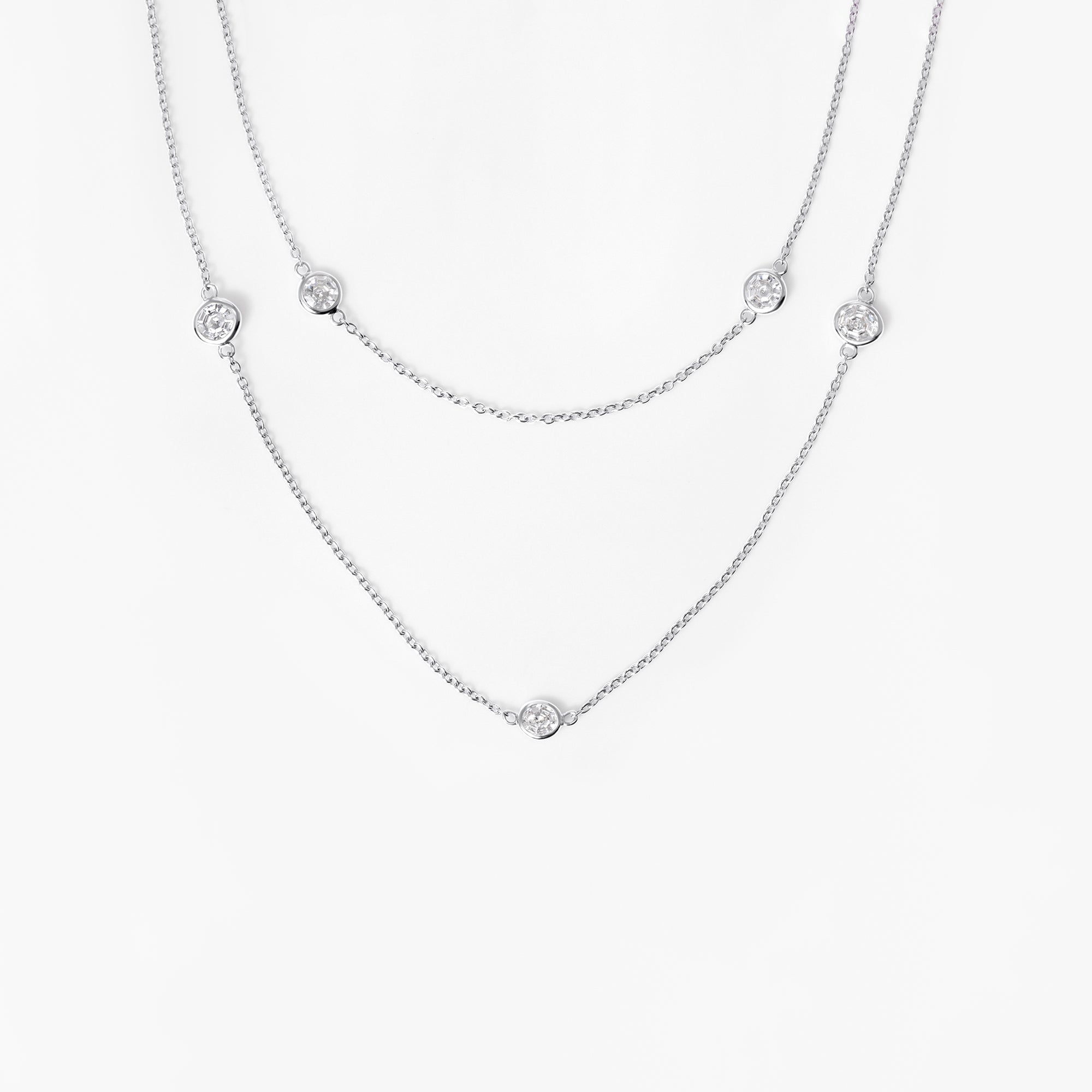 Round Soleil Cut Diamond Long Station Bezel Set Necklace