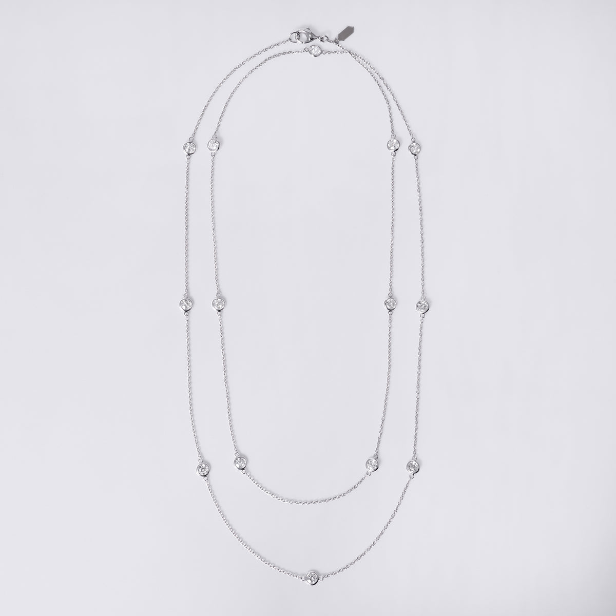 Round Soleil Cut Diamond Long Station Bezel Set Necklace