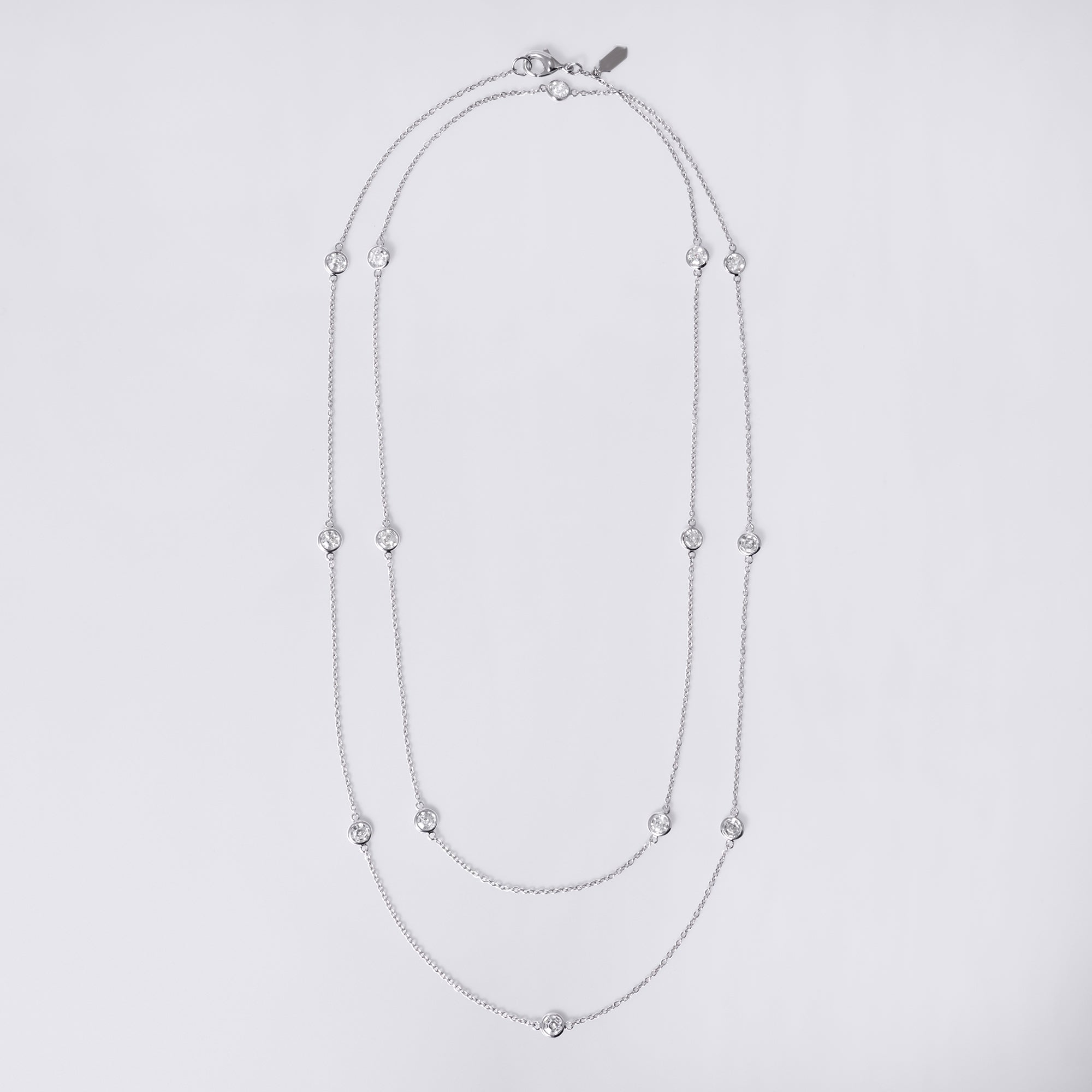Round Soleil Cut Diamond Long Station Bezel Set Necklace