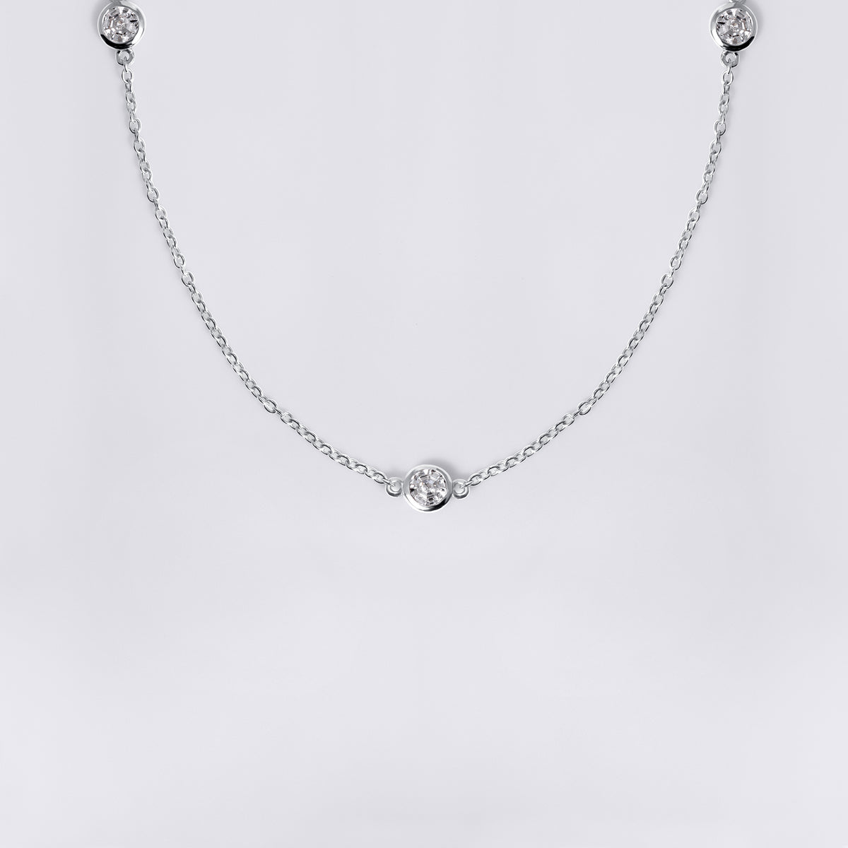 Round Soleil Cut Diamond Short Station Bezel Set Necklace