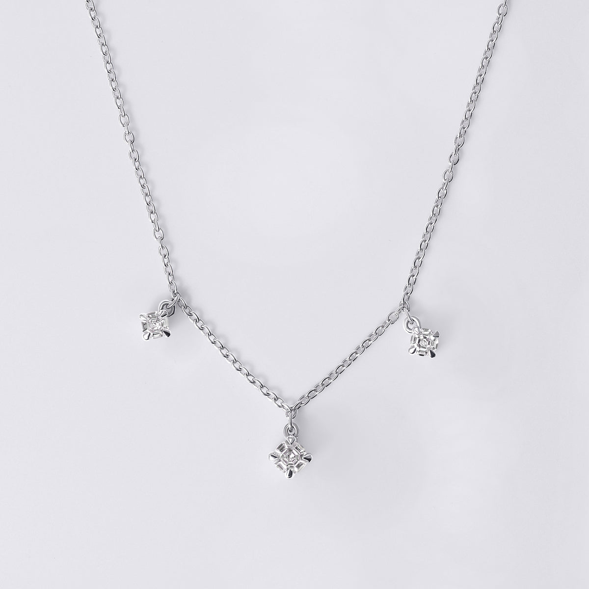 Round Soleil Cut Diamond Triple Charm Necklace