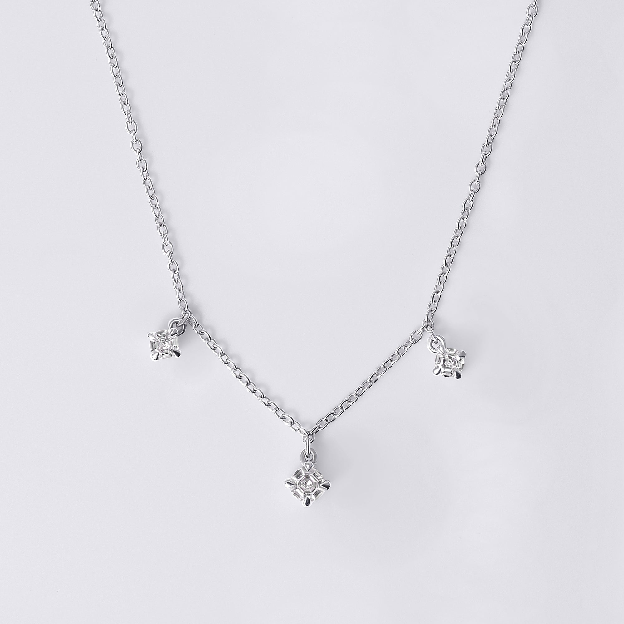 Round Soleil Cut Diamond Triple Charm Necklace
