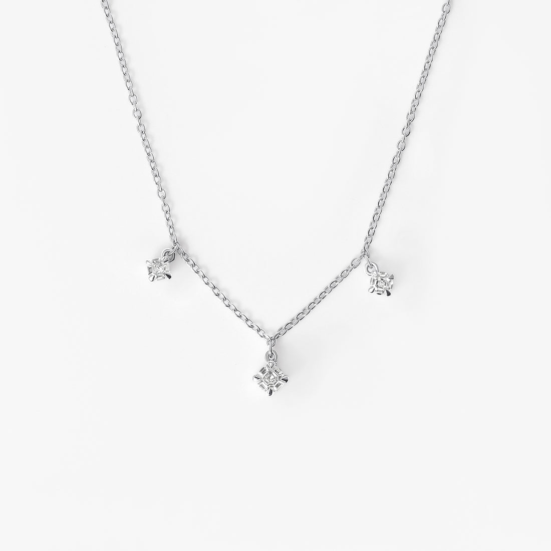 Round Soleil Cut Diamond Triple Charm Necklace