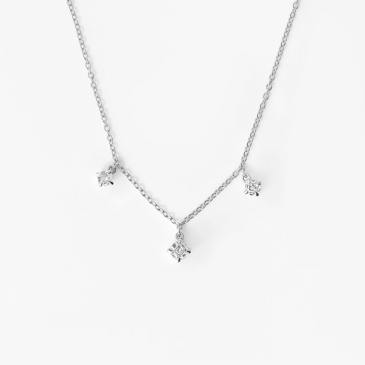 Round Soleil Cut Diamond Triple Charm Necklace