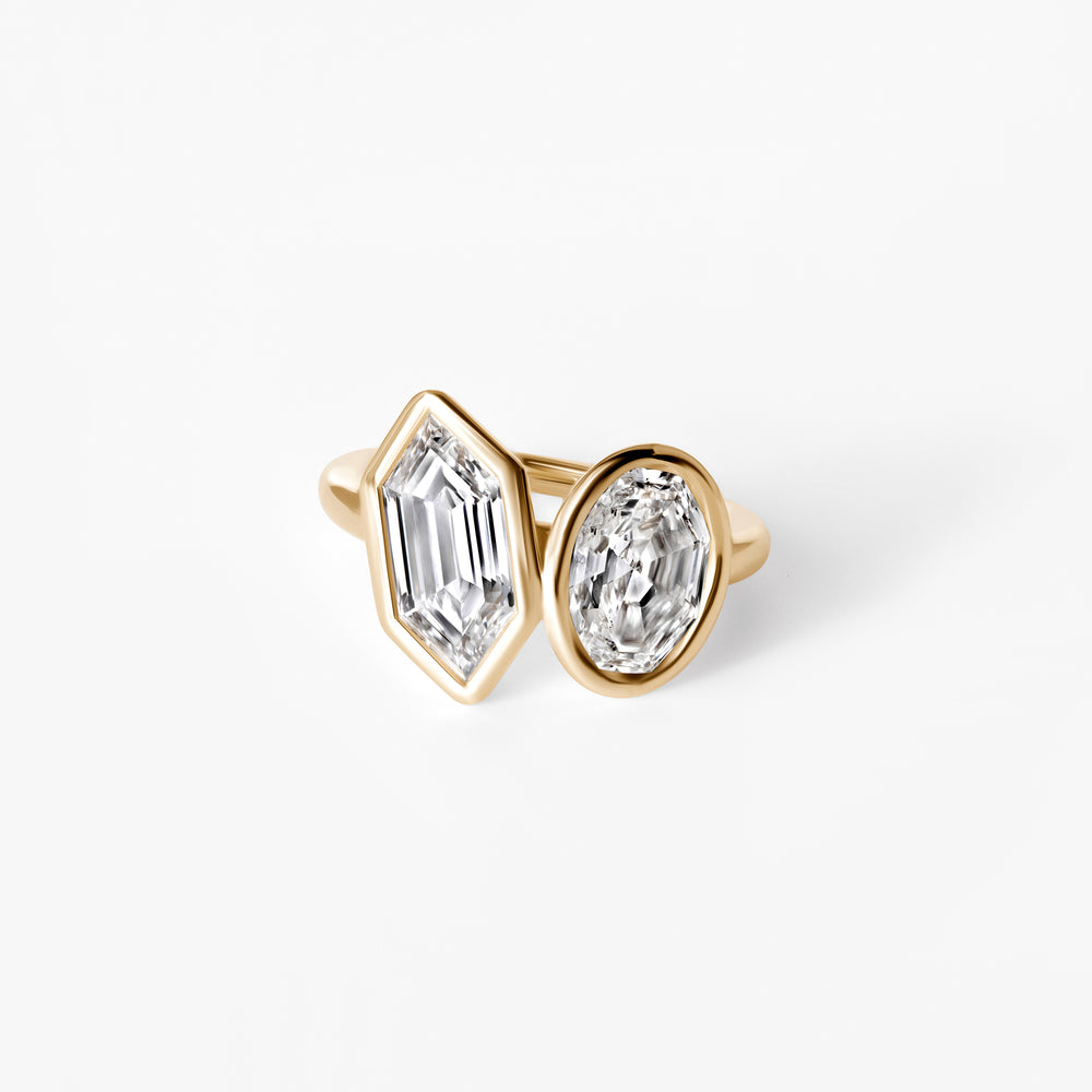 4.16CTW Hexagon & Oval Toi et Moi Engagement Ring