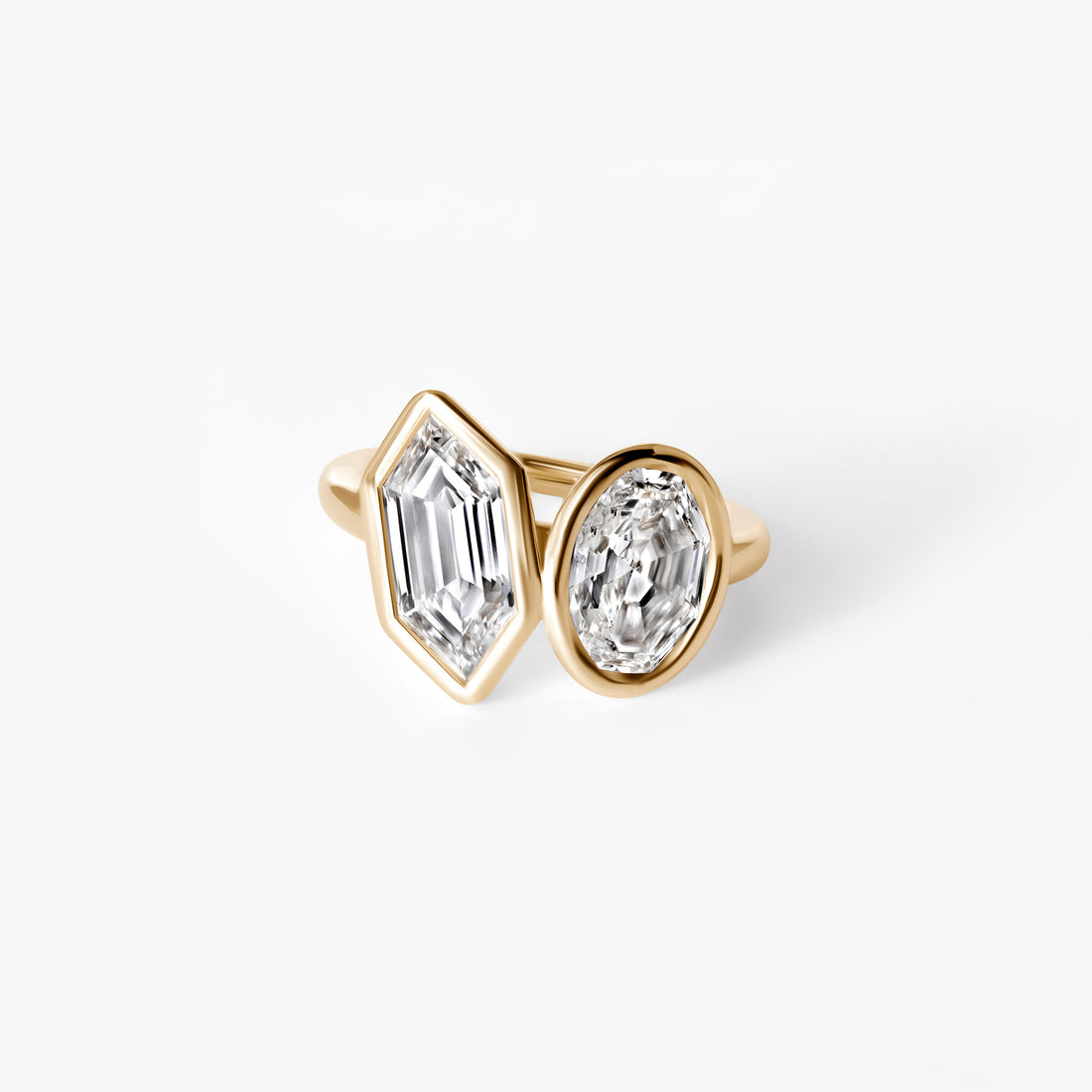 4.16CTW Hexagon & Oval Toi et Moi Engagement Ring