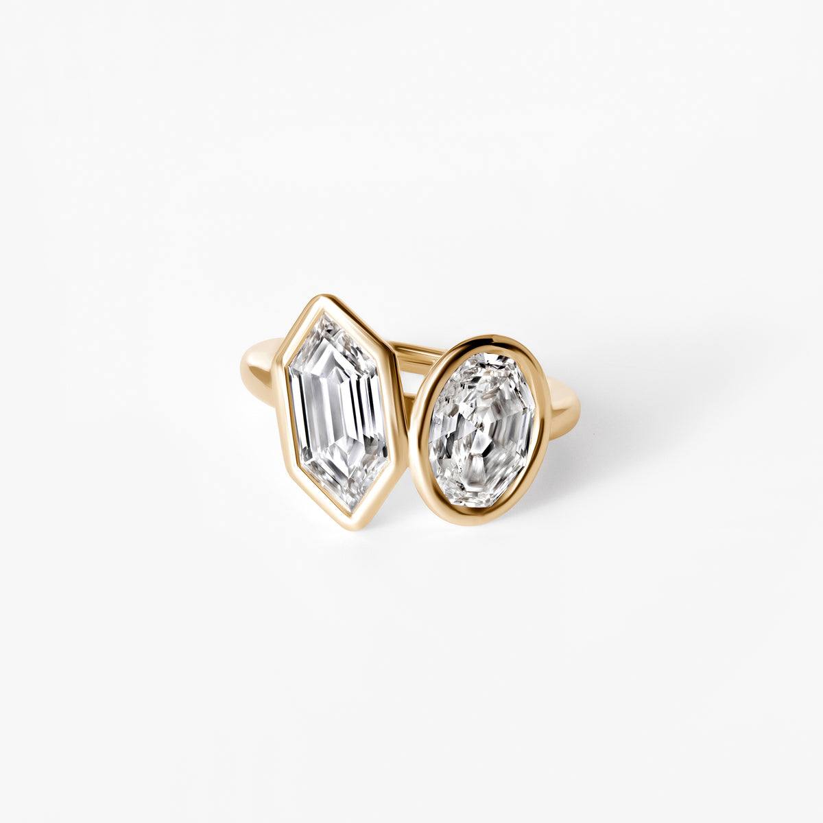 4.16CTW Hexagon & Oval Toi et Moi Engagement Ring