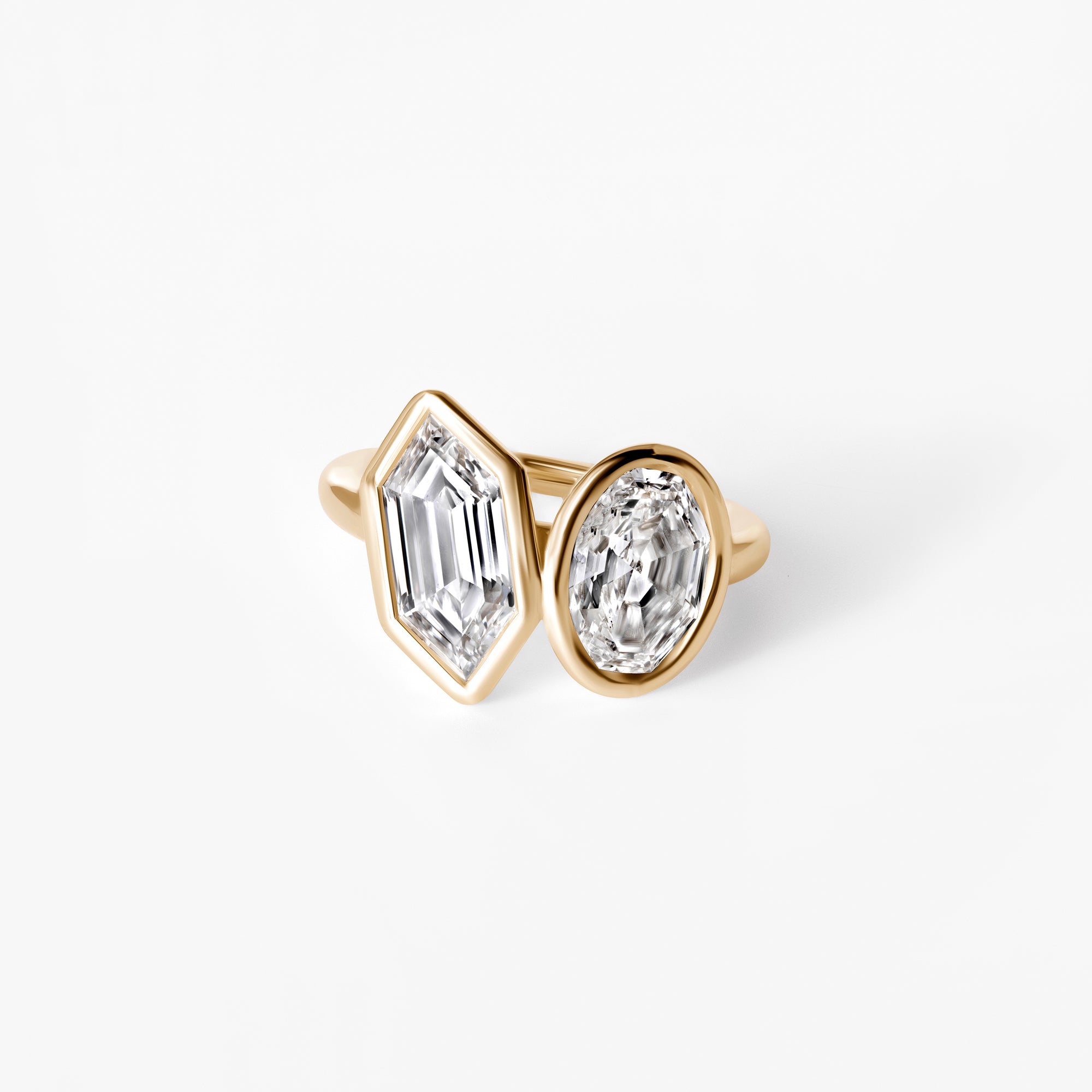 4.16CTW Hexagon & Oval Toi et Moi Engagement Ring