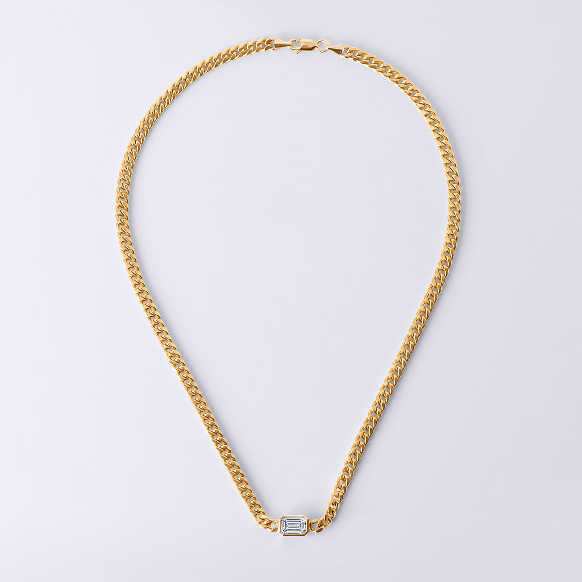 East/West Emerald Bezel Set Cuban Chain (1 1/2CTW), Yellow Gold