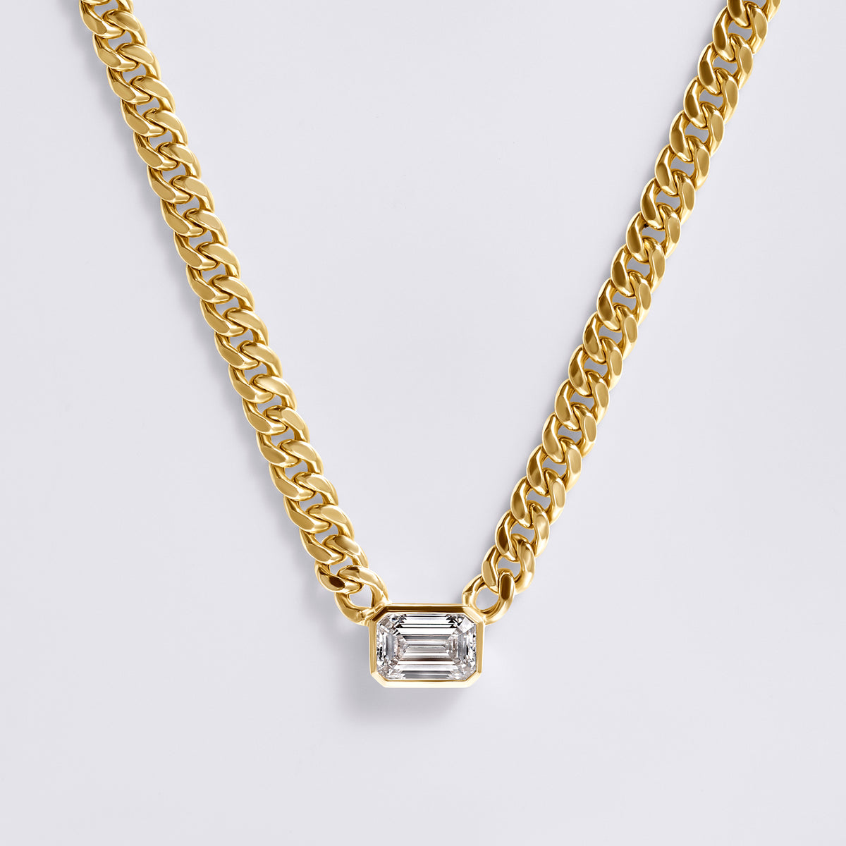 East/West Emerald Bezel Set Cuban Chain (1 1/2CTW), Yellow Gold
